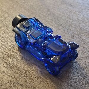 Avon Cobalt Blue Glass Race Car After Shave Cologne Bottle